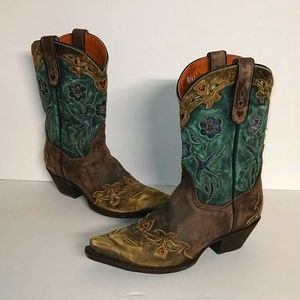 Dan Post distressed blue bird hearts boots